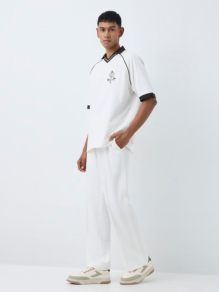 Nuoflexx White Logo Detailed Relaxed-Fit Cotton-Blend T-Shirt