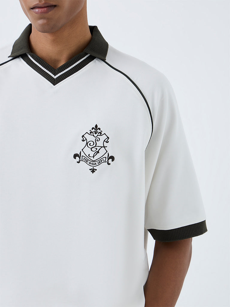 Nuoflexx White Logo Detailed Relaxed-Fit Cotton-Blend T-Shirt