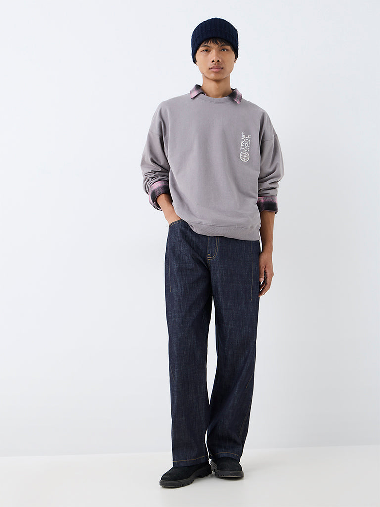 Nuon Dark Blue Washed Barrel-Fit Mid-Rise Jeans