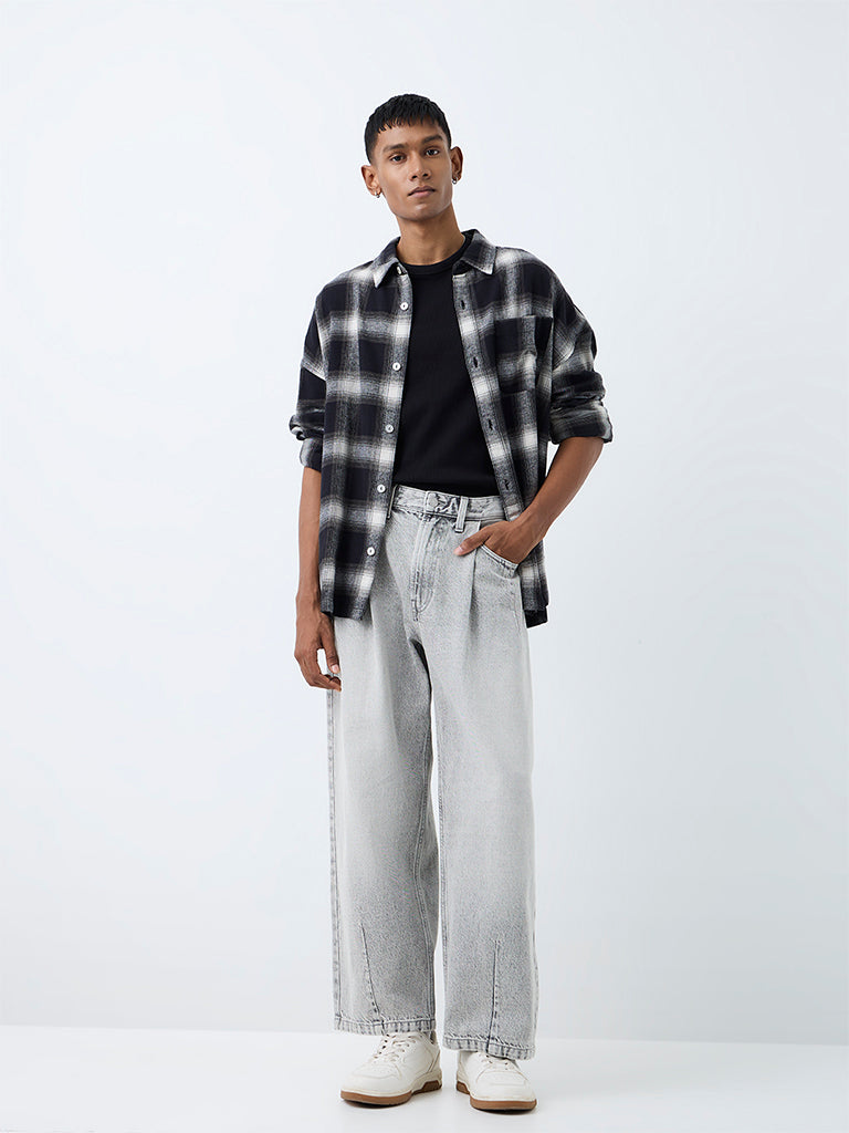 Nuon Grey Washed Barrel-Fit Mid-Rise Jeans
