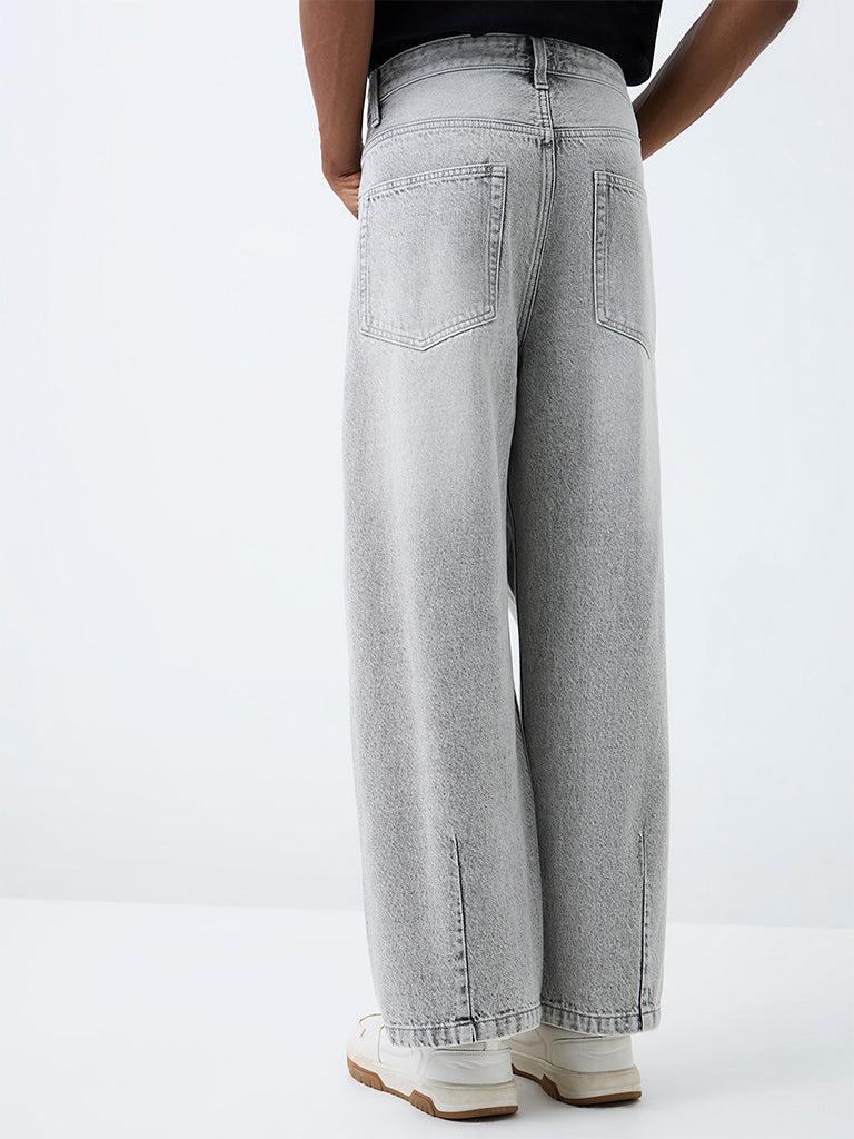 Nuon Grey Washed Barrel-Fit Mid-Rise Jeans