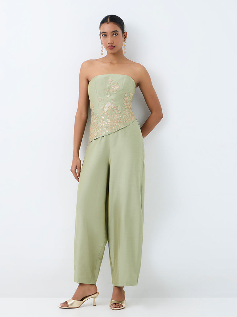 Vark Mint Floral Embroidered Tube Top