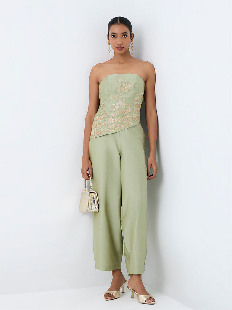 Vark Mint Floral Embroidered Tube Top