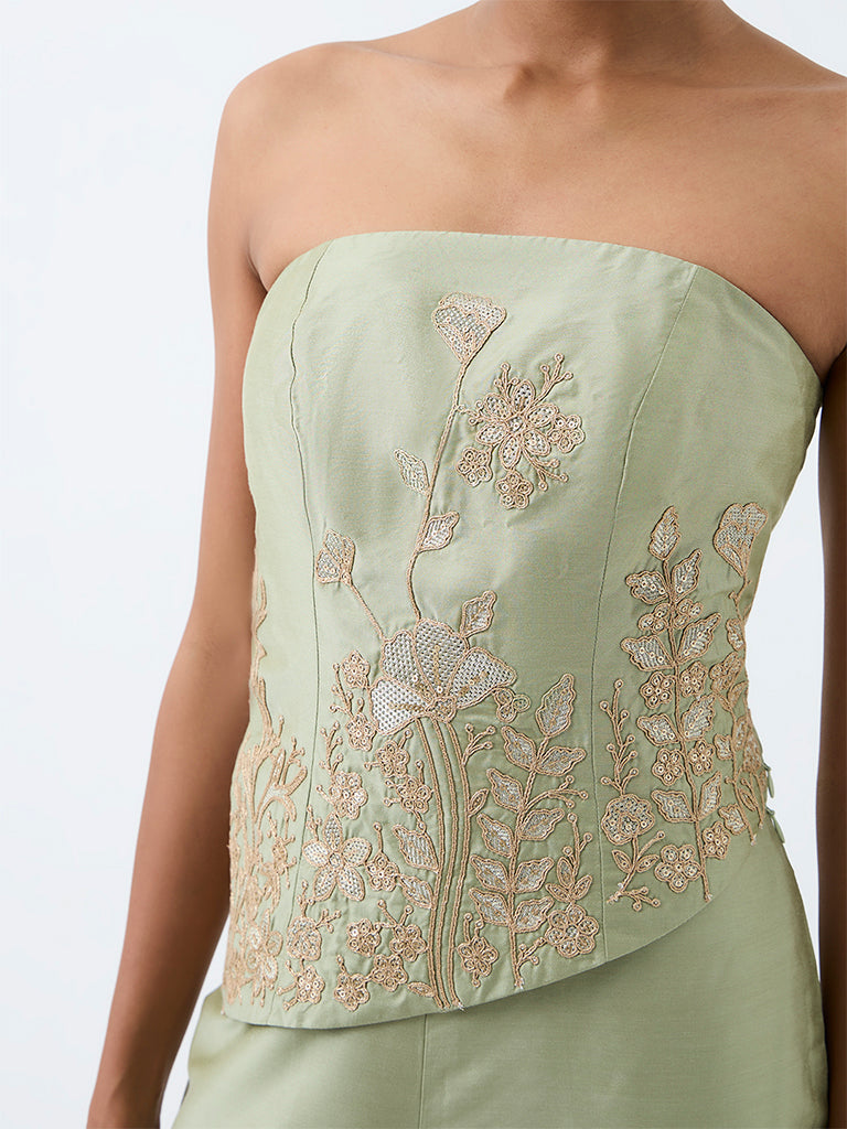Vark Mint Floral Embroidered Tube Top