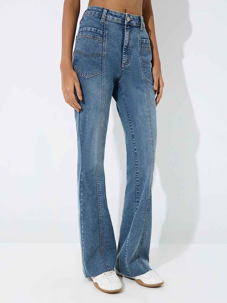 Nuon Light-Blue-Wash High-Waist Flared Fit Jeans