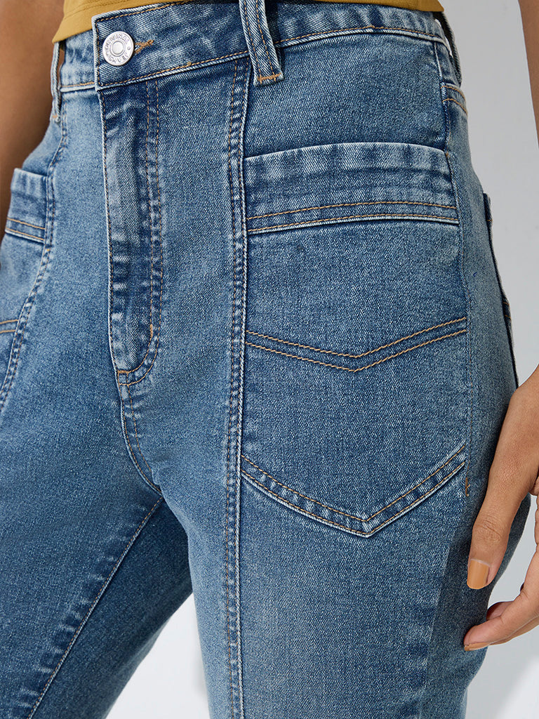 Nuon Light-Blue-Wash High-Waist Flared Fit Jeans