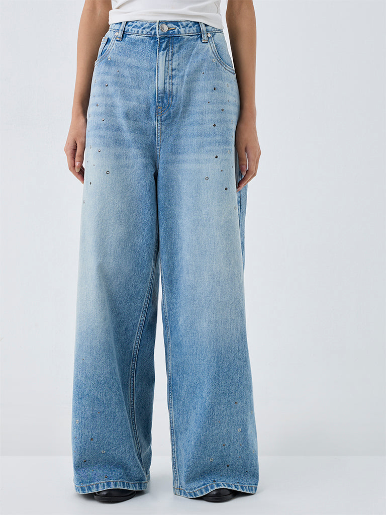 Nuon Blue-Wash High-Waist Straight Fit Jeans