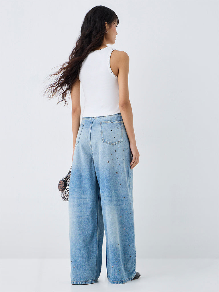 Nuon Blue-Wash High-Waist Straight Fit Jeans