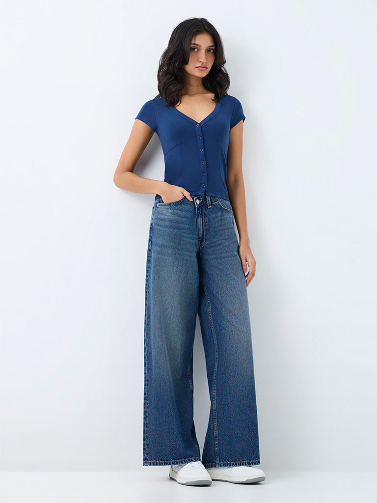 Nuon Blue Wash High-Rise Wide Jeans
