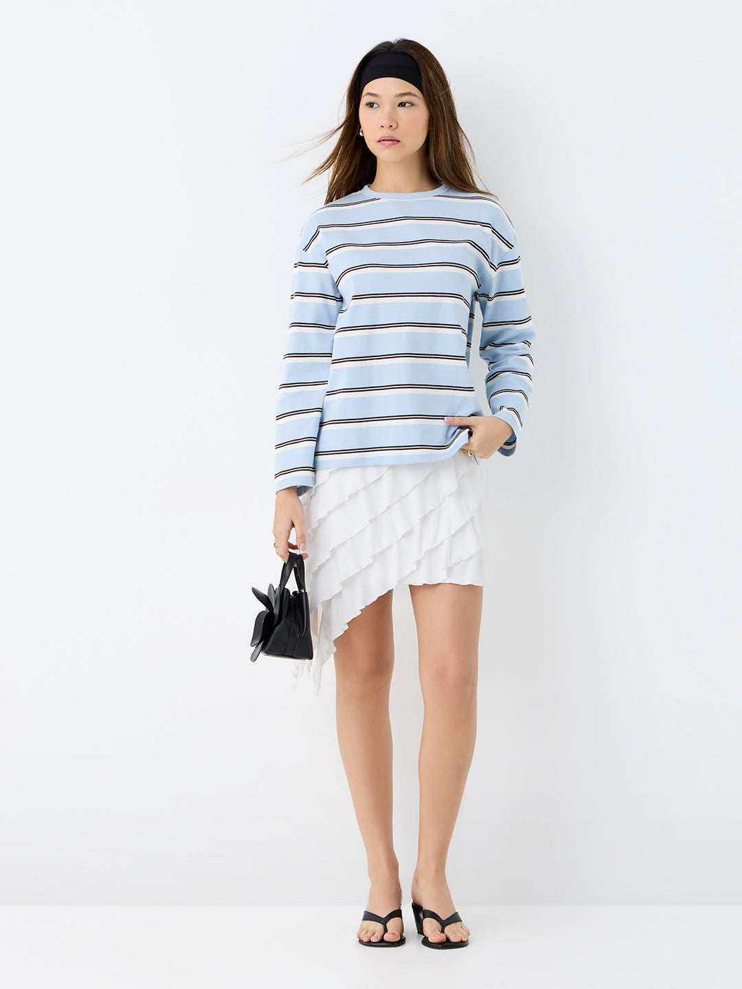 Nuon Light Blue Striped Cotton T-Shirt