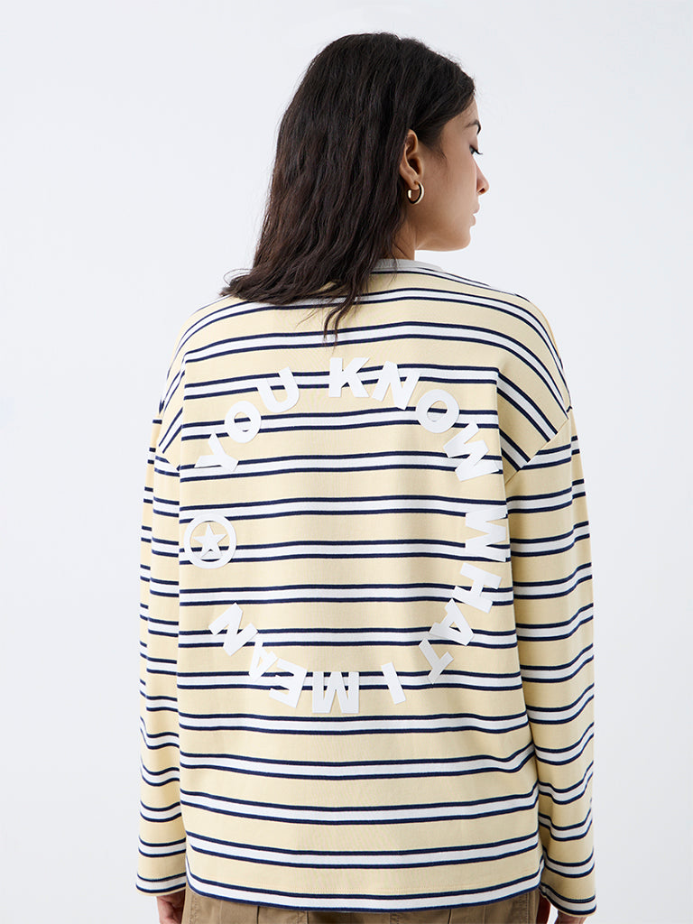 Nuon Yellow Striped Cotton T-Shirt