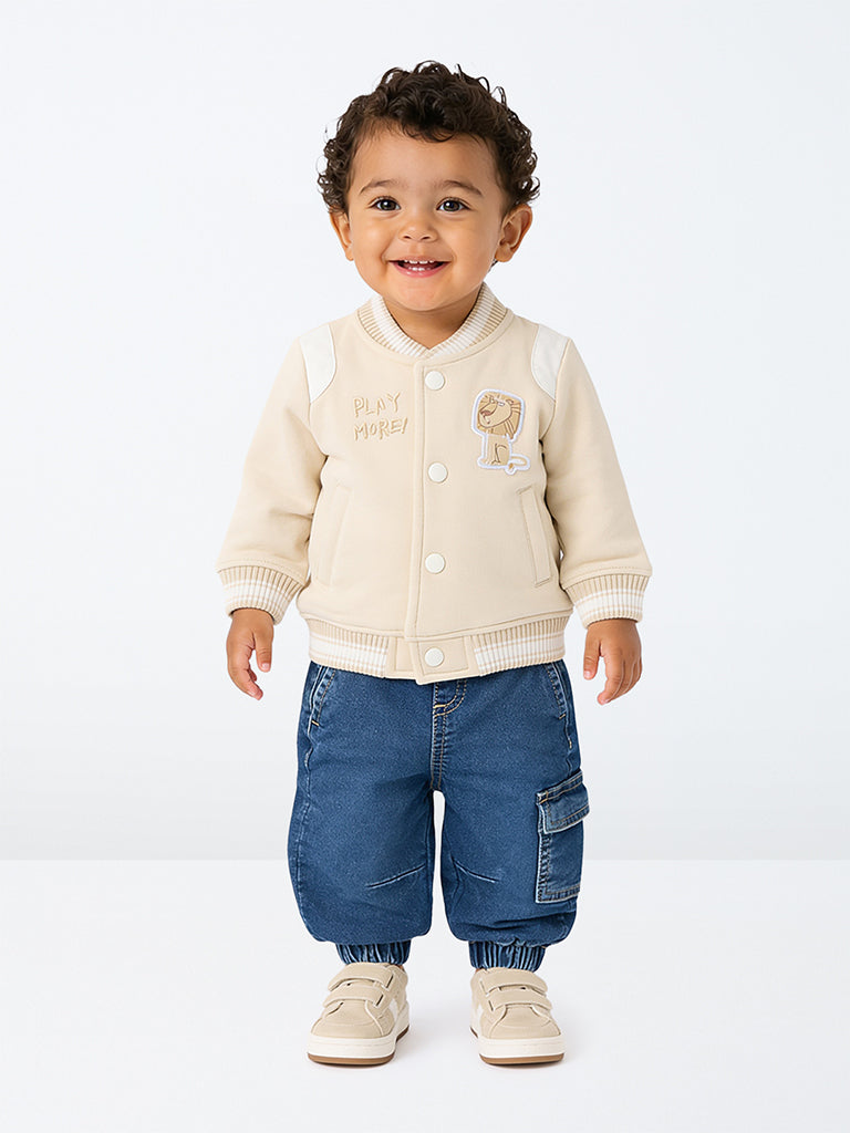 HOP Baby Boys Beige Printed Cotton-Blend Jacket