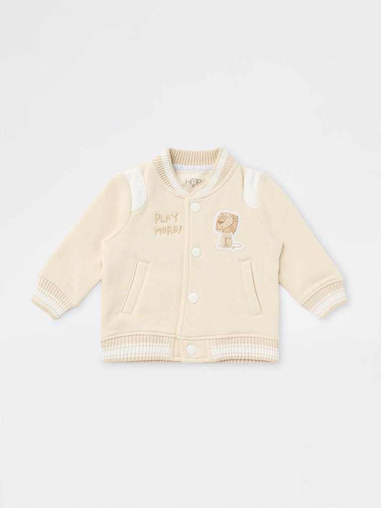 HOP Baby Boys Beige Printed Cotton-Blend Jacket