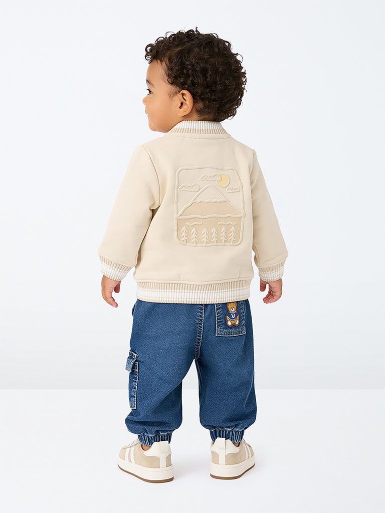 HOP Baby Boys Beige Printed Cotton-Blend Jacket