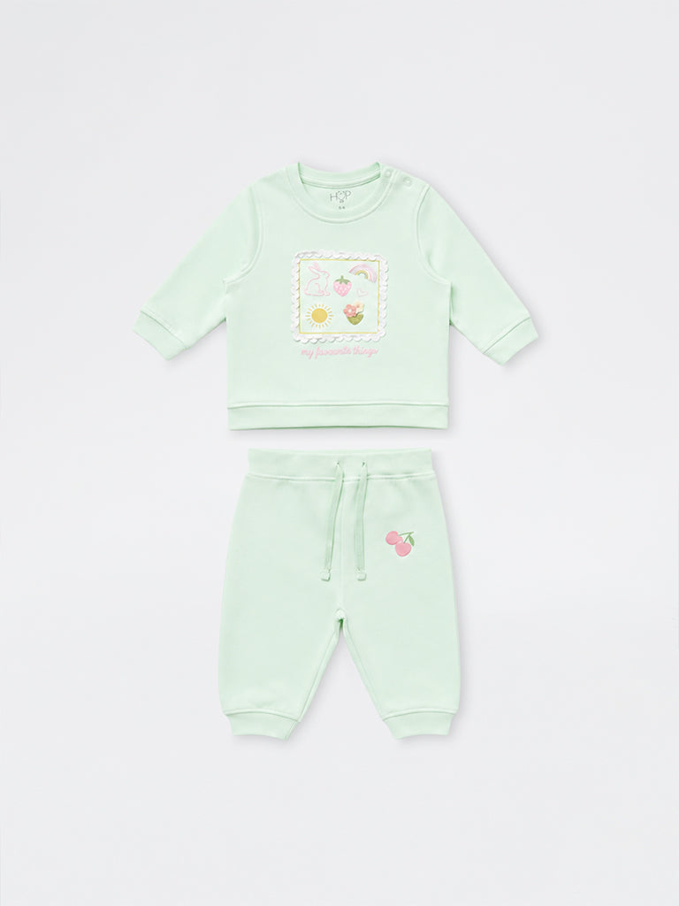 HOP Baby Girls Mint Spring Theme Sweatshirt and Jogger Set