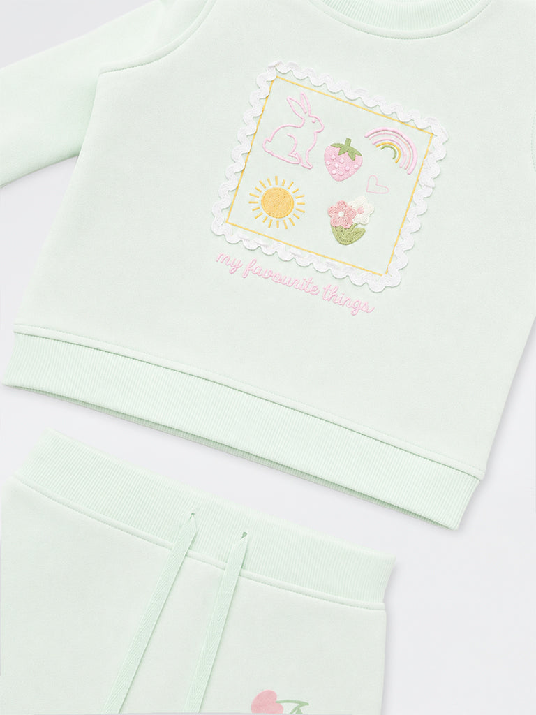 HOP Baby Girls Mint Spring Theme Sweatshirt and Jogger Set