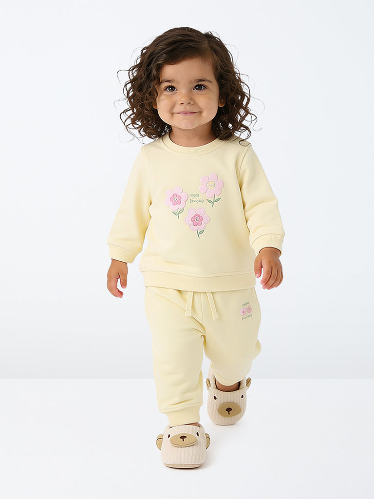 HOP Baby Girls Yellow Floral Design Sweatshirt and Joggers Set