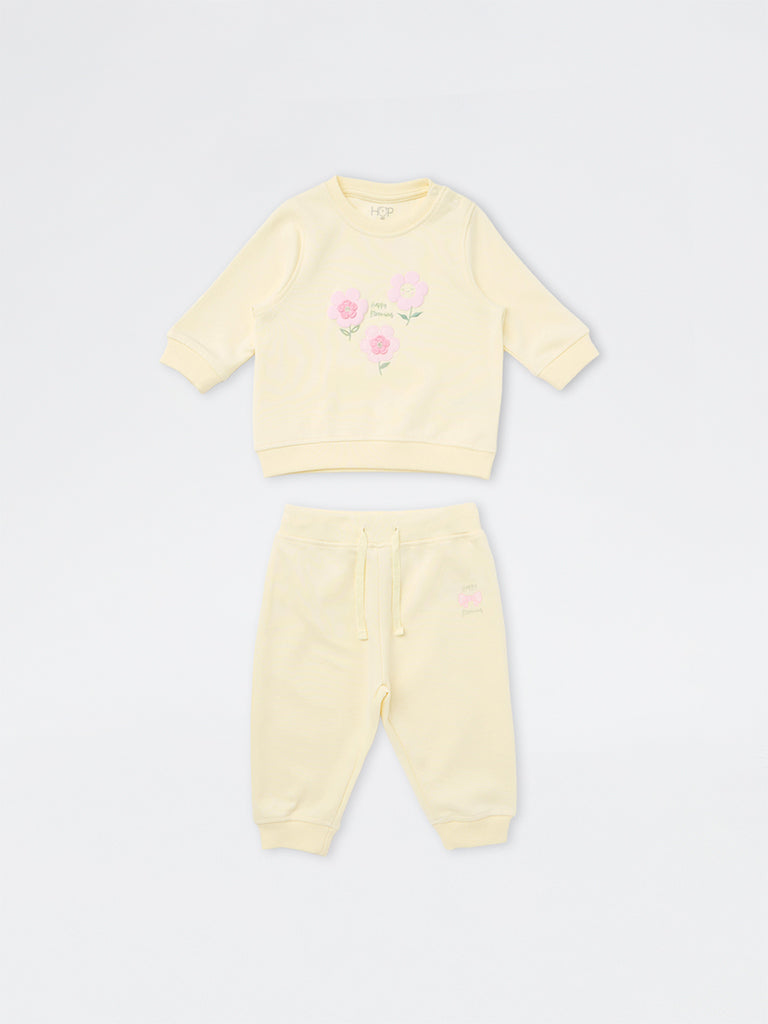 HOP Baby Girls Yellow Floral Design Sweatshirt and Joggers Set