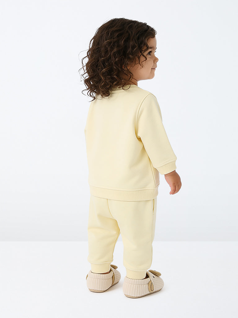 HOP Baby Girls Yellow Floral Design Sweatshirt and Joggers Set