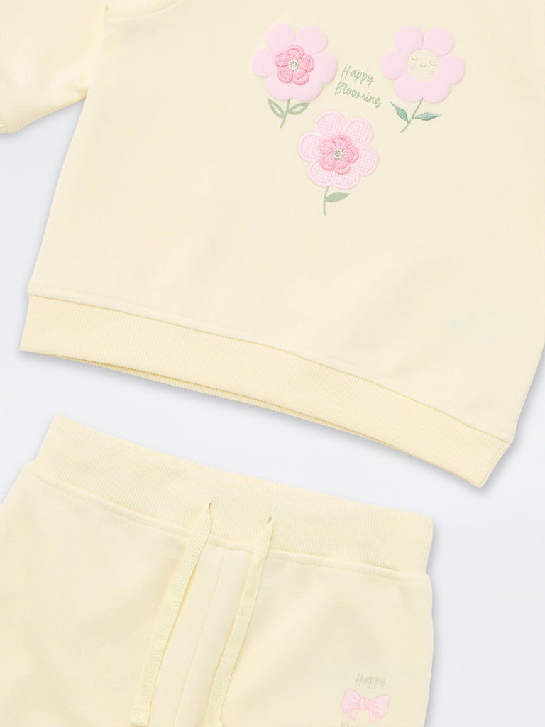 HOP Baby Girls Yellow Floral Design Sweatshirt and Joggers Set