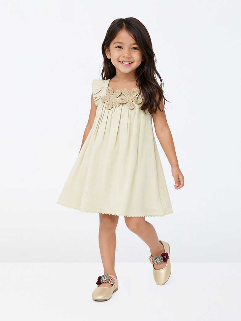 HOP Kids Girls Ivory Floral Applique A-Line Dress