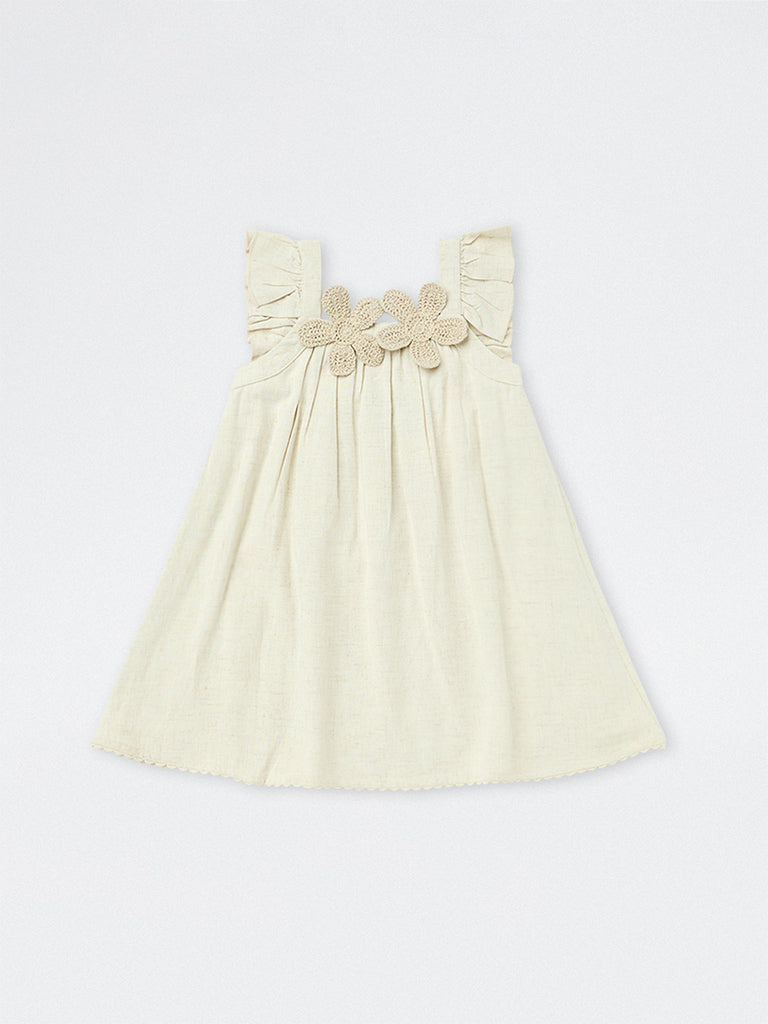 HOP Kids Girls Ivory Floral Applique A-Line Dress