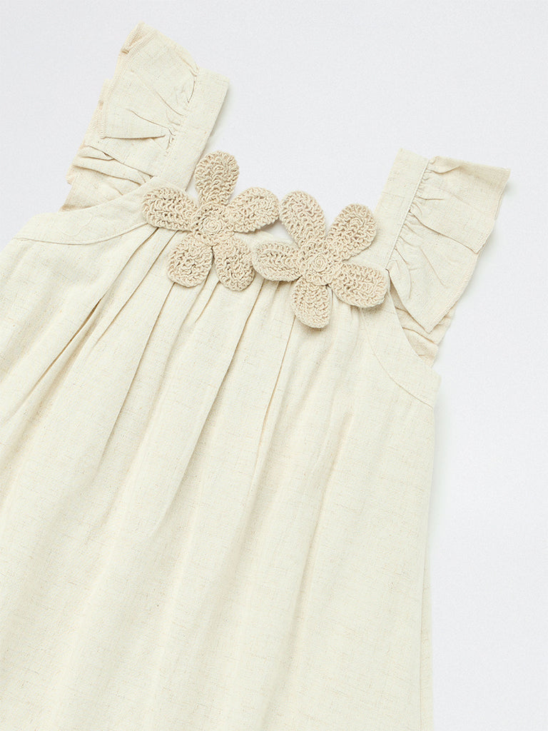 HOP Kids Girls Ivory Floral Applique A-Line Dress
