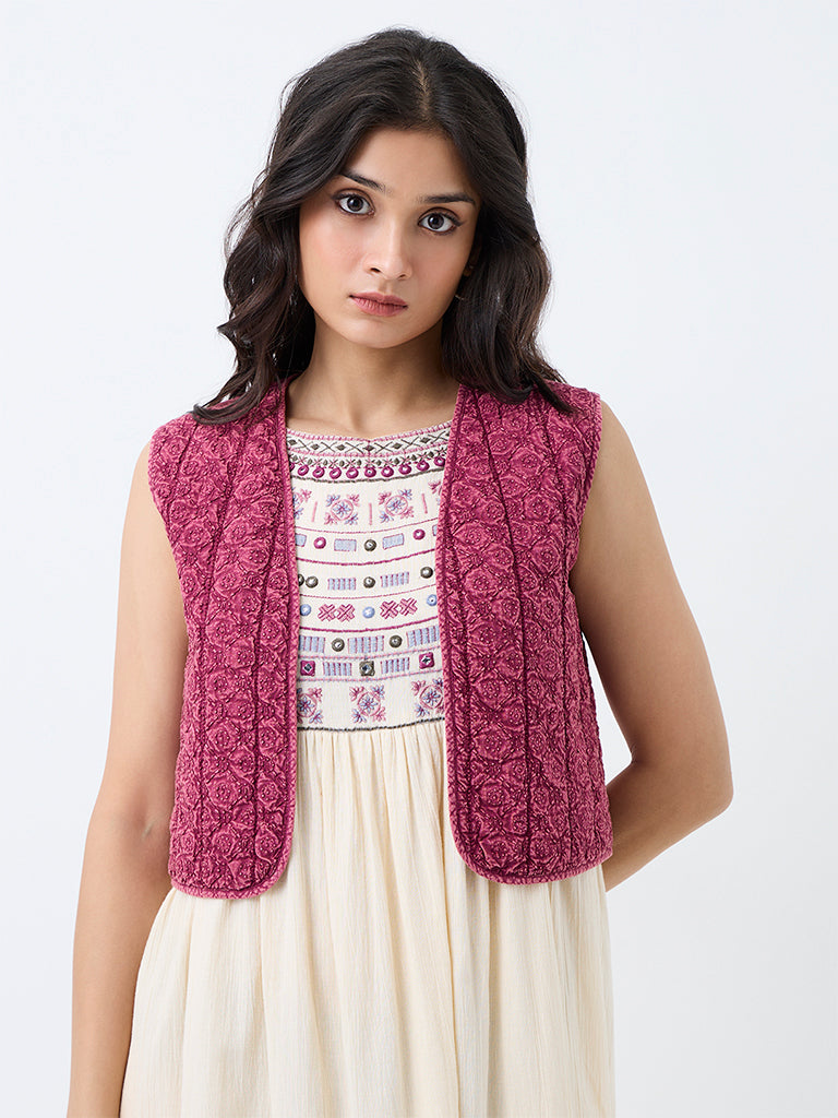 Bombay Paisley Pink Embroidered Cotton Quilted Waistcoat