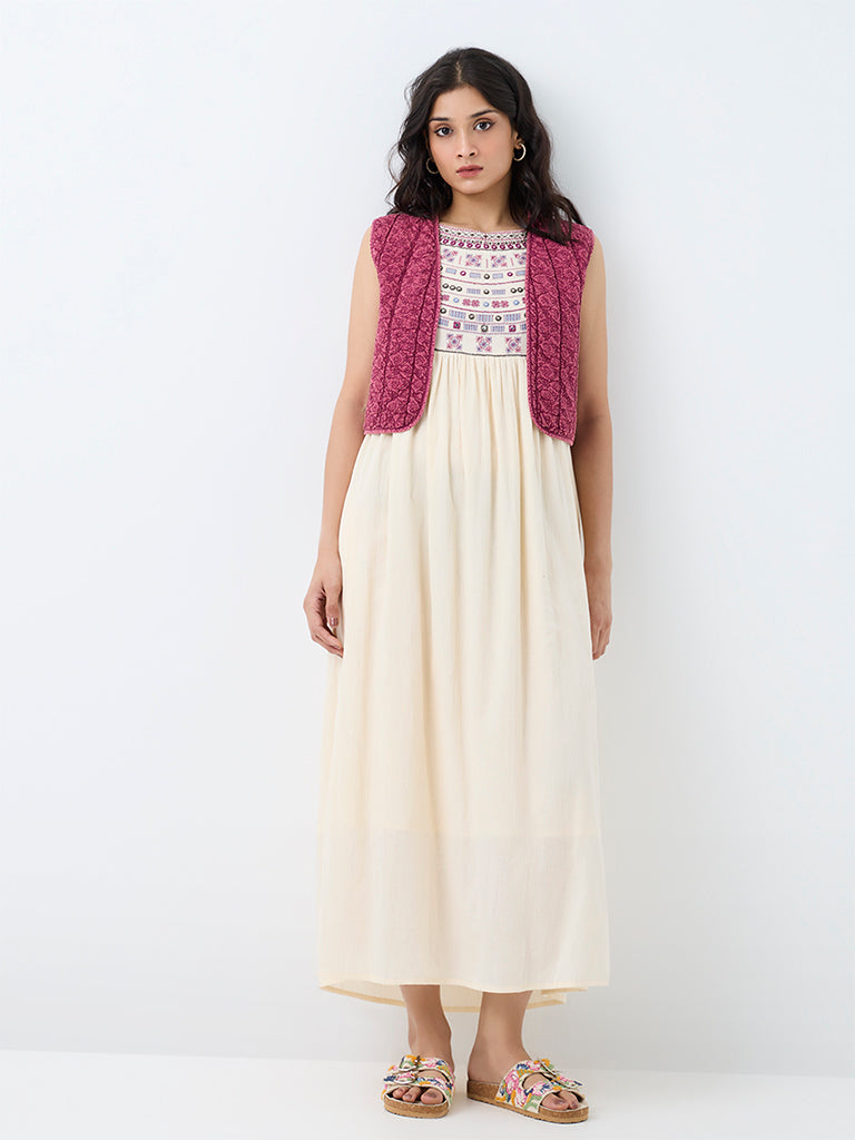 Bombay Paisley Pink Embroidered Cotton Quilted Waistcoat