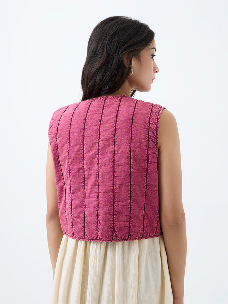 Bombay Paisley Pink Embroidered Cotton Quilted Waistcoat