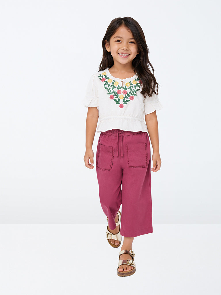 Utsa Kids Girls Red Solid Palazzos - (2-8 yrs)