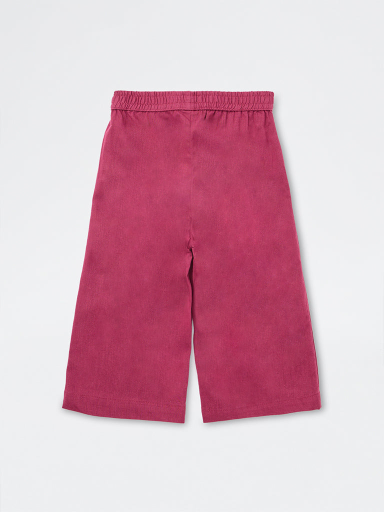 Utsa Kids Girls Red Solid Palazzos - (2-8 yrs)