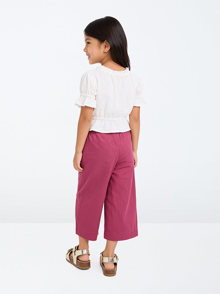 Utsa Kids Girls Red Solid Palazzos - (2-8 yrs)