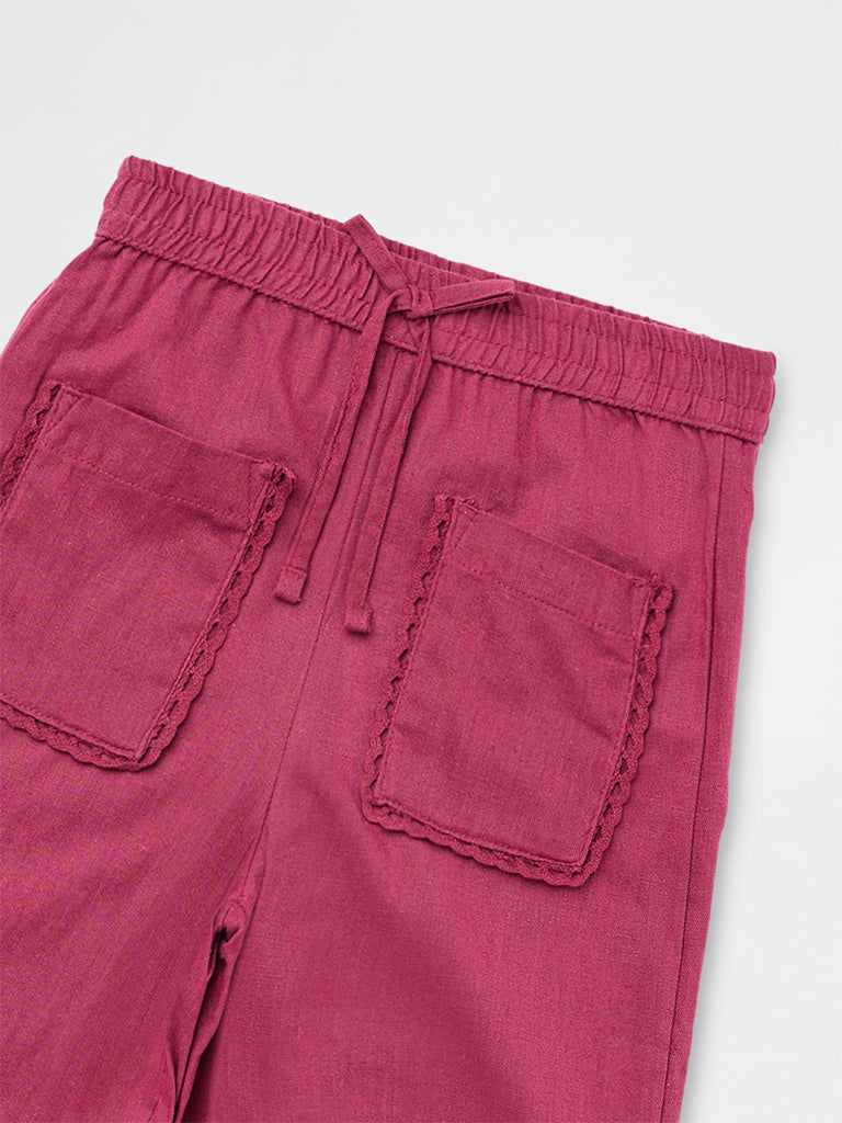 Utsa Kids Girls Red Solid Palazzos - (2-8 yrs)