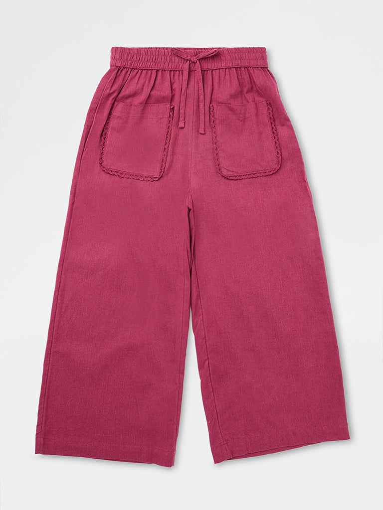 Utsa Kids Girls Red Solid Palazzos - (8-14 yrs)