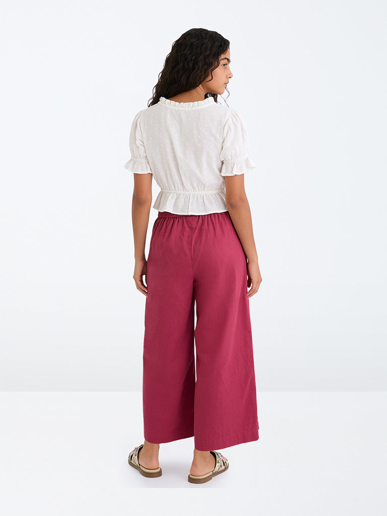 Utsa Kids Girls Red Solid Palazzos - (8-14 yrs)