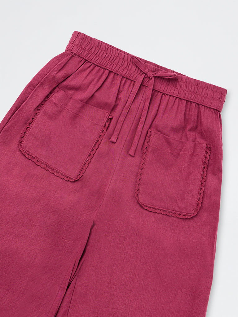 Utsa Kids Girls Red Solid Palazzos - (8-14 yrs)