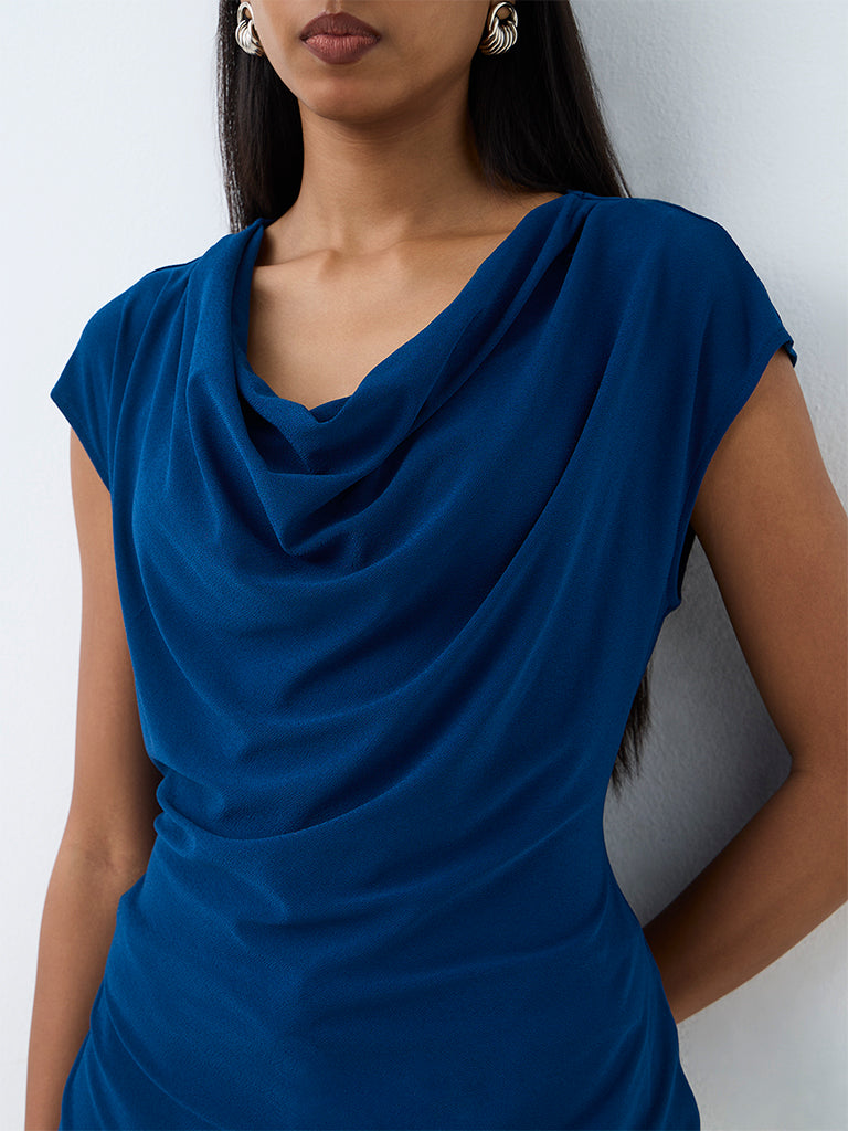 Wardrobe Dark Blue Cowl-Neck Top