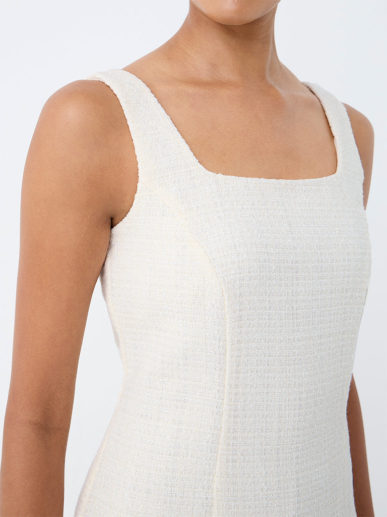 Wardrobe White Textured Cotton A-Line Dress