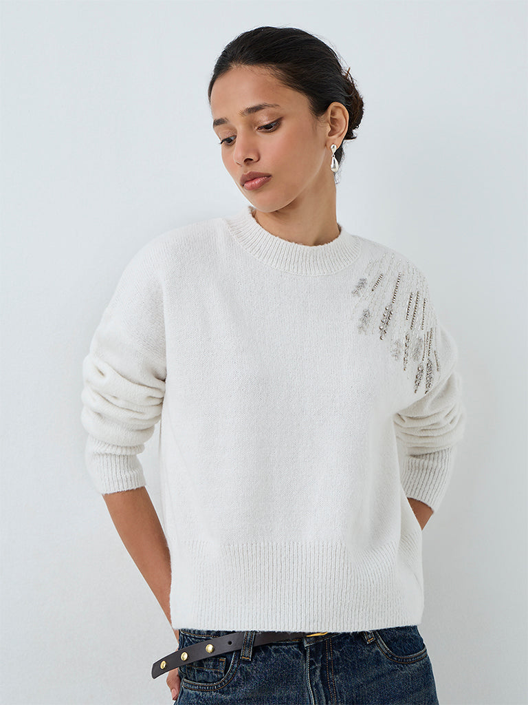 LOV White Embellished Sweater