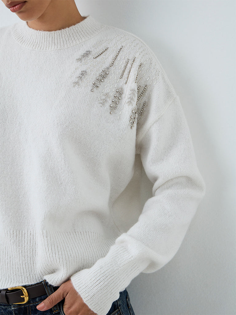 LOV White Embellished Sweater