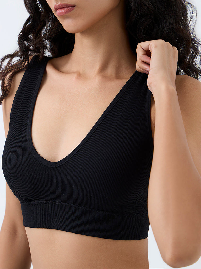 Superstar Black Ribbed Seam-Free Padded Bra
