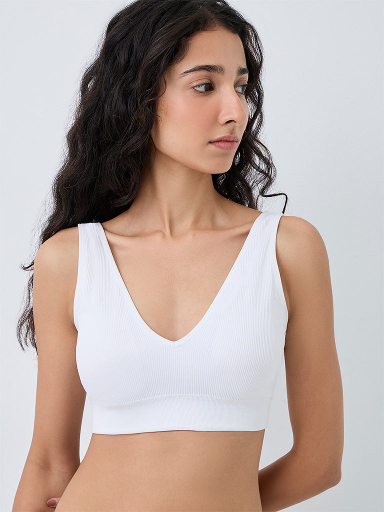 Superstar White Ribbed Seam-Free Padded Bra