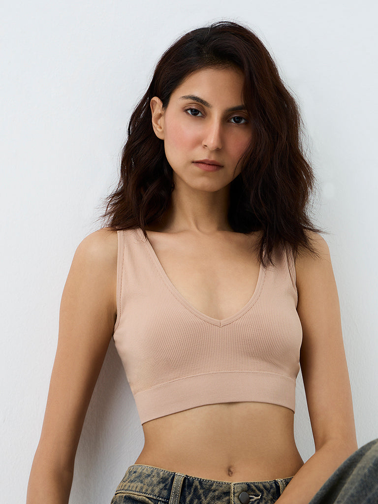 Superstar Light Taupe Ribbed Seamfree Padded Bra