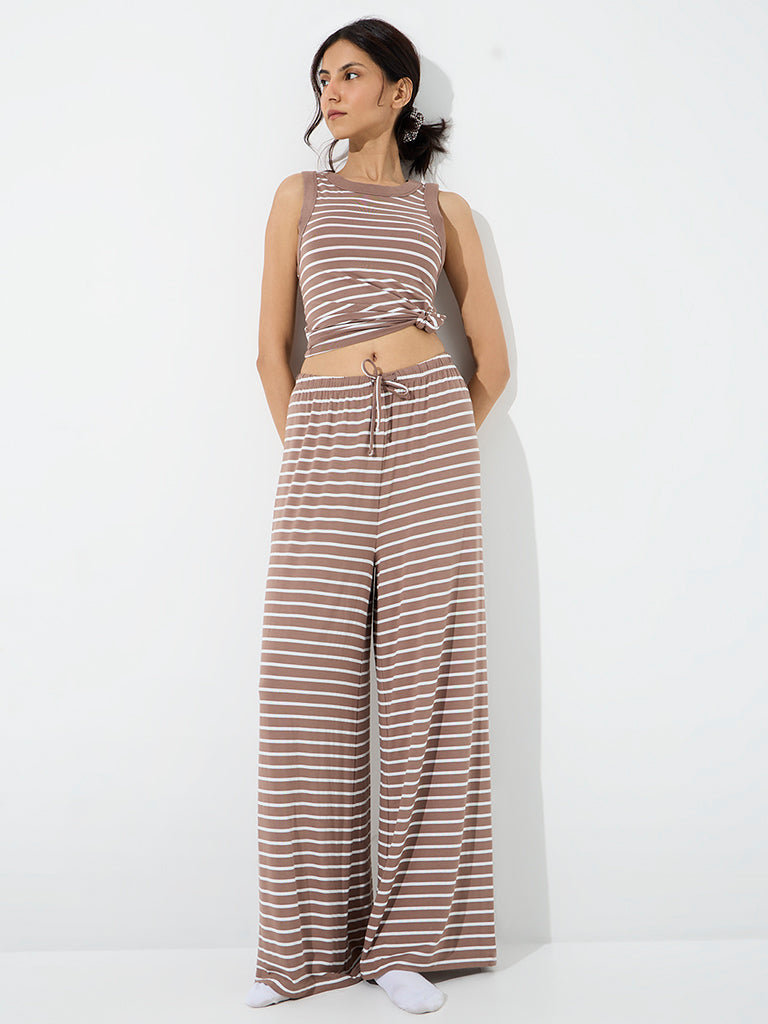 Superstar Brown Striped High-Rise Pants