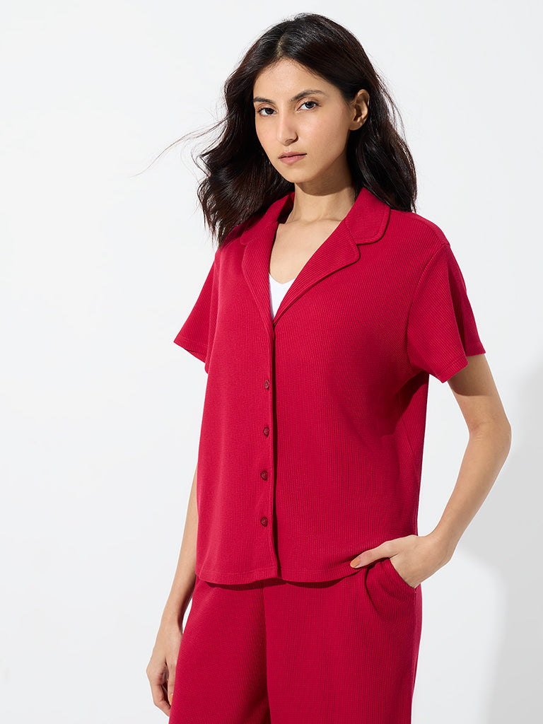 Superstar Red Rib-Textured Shirt