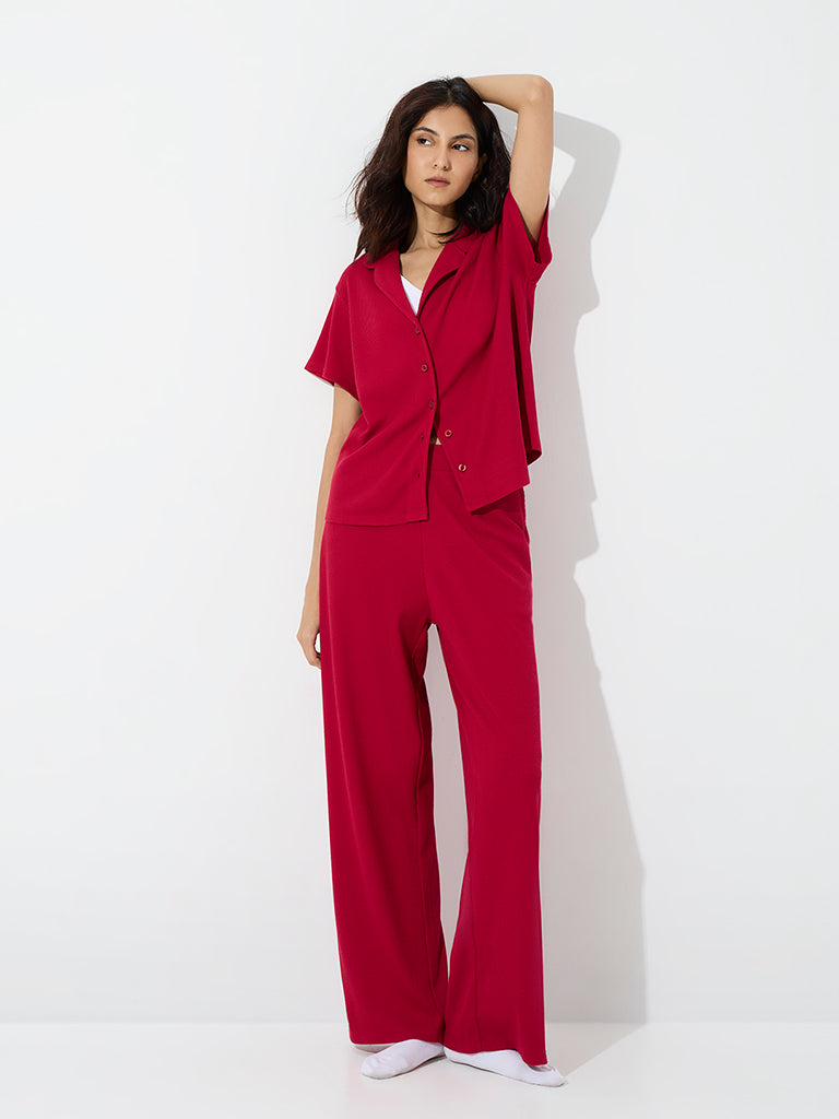 Superstar Red Rib-Textured Shirt