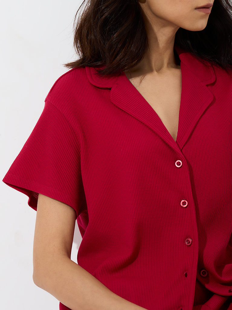 Superstar Red Rib-Textured Shirt