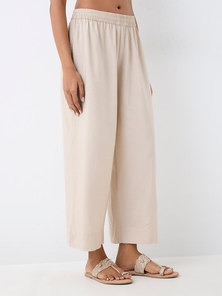 Zuba Light Beige Solid Pants