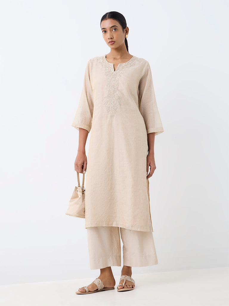 Zuba Light Beige Solid Pants